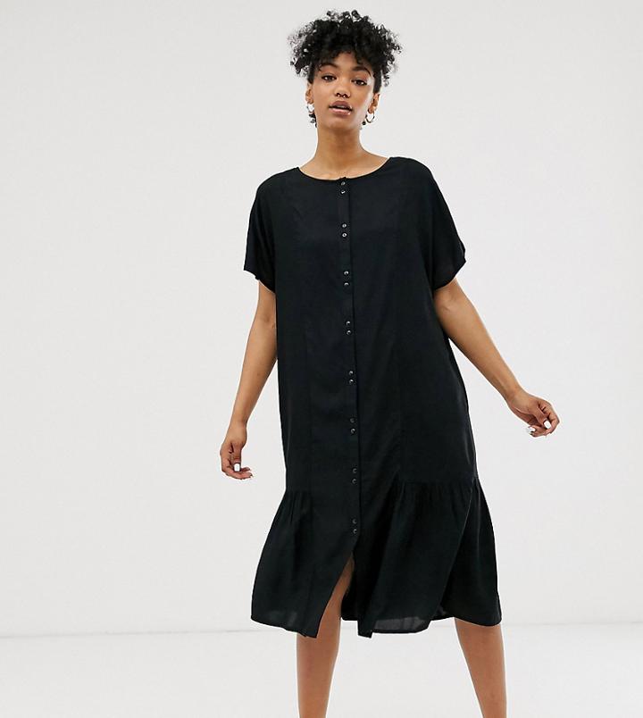 Monki Midi Dress With Button Detail In Black - Black