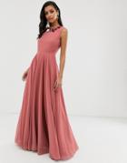 Asos Design Maxi Dress With 3d Embellished Neckline - Pink