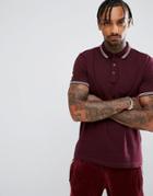 Asos Tipping Collar And Cuff Pique Polo Shirt - Red
