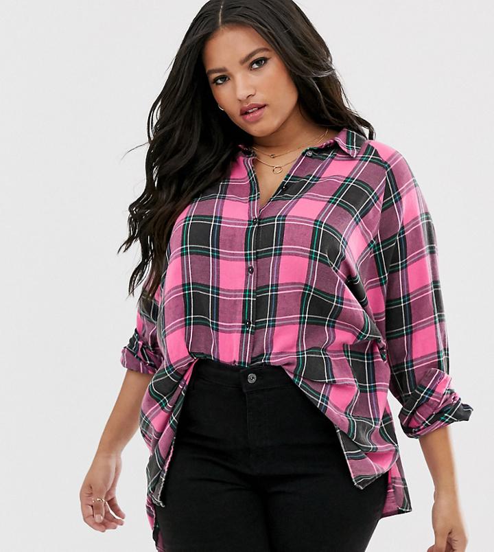 Asos Design Long Sleeve Boyfriend Shirt In Cream And Gray Check-multi