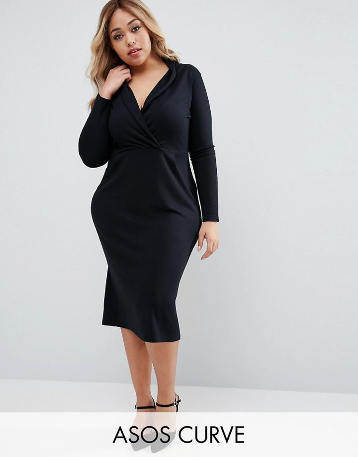 Asos Curve Tux Dress In Ponte - Black