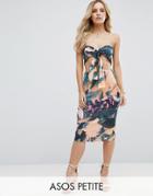 Asos Petite Tropical Bandeau Bow Midi Dress - Multi