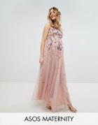 Asos Maternity Wedding Floral Embroidered Dobby Mesh Cami Strap Maxi Dress - Multi