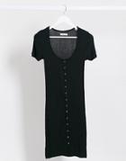 Brave Soul Harper Button-down Dress In Rib-black