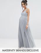 Little Mistress Maternity Maxi Dress With Embellished Waist - Gray