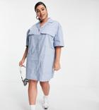 Collusion Plus Revere Mini Shirt Dress In Blue-blues