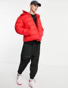 Asos Design Recycled Puffer Jacket With Detachable Hood In Red