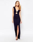 Love Maxi Dress With Cowl Back And Keyhole Front - Navy