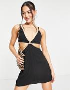 Trendyol Cut-out Cami Mini Dress With Chain Detail In Black
