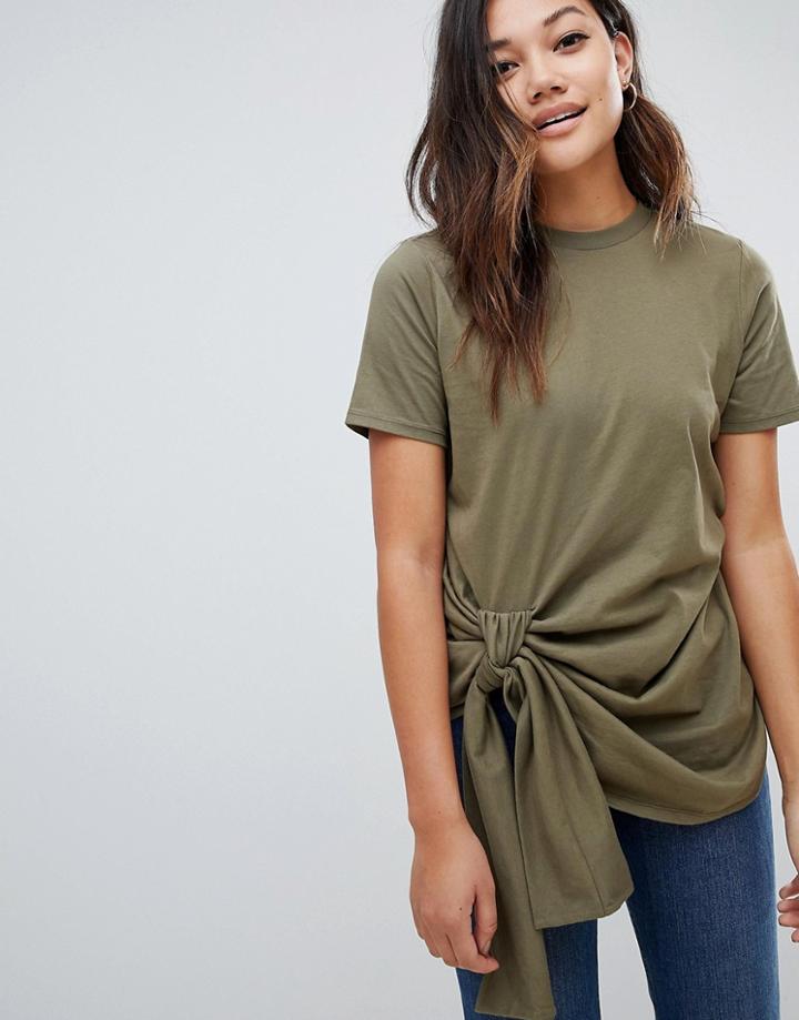 Asos Design Knot Front T-shirt - Green