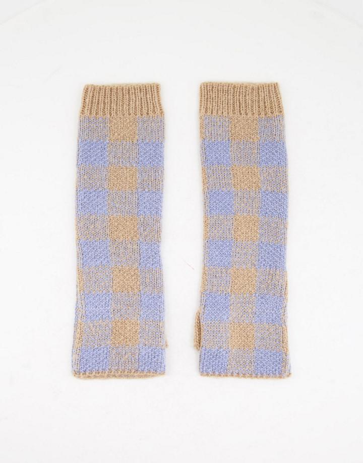 Boardmans Knitted Check Long Armwarmer Gloves In Camel-neutral