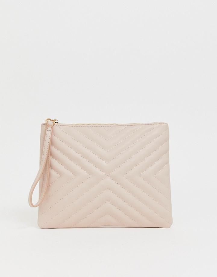 Asos Design Quilted Zip Top Clutch Bag - Pink