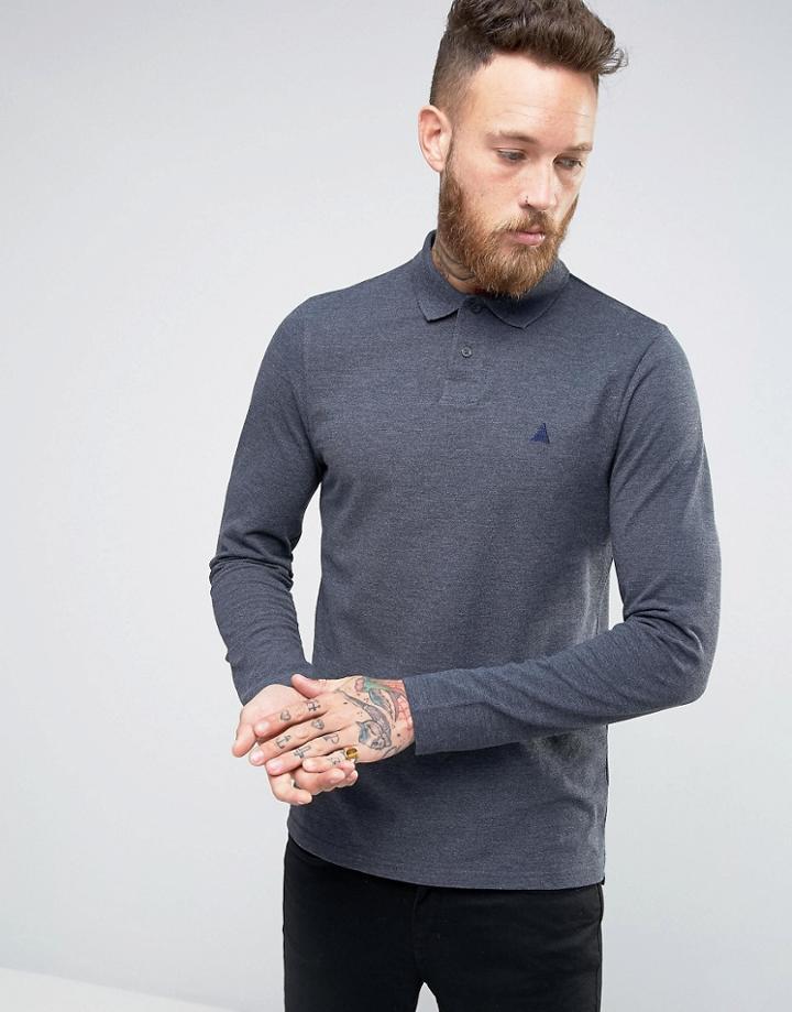 Asos Long Sleeve Polo In Pique With Logo - Blue