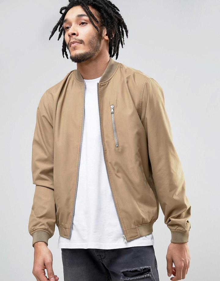 Esprit Lightweight Bomber Jacket With Chest Pocket - Tan