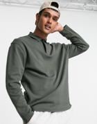 Topman Long Sleeved Jersey Polo In Khaki-green