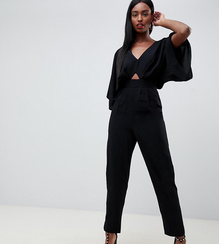 Asos Design Tall Jumpsuit With Kimono Sleeve And Peg Leg-black