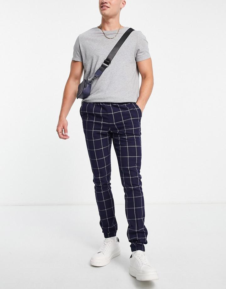 Asos Design Skinny Smart Sweatpants With Window Plaid In Navy