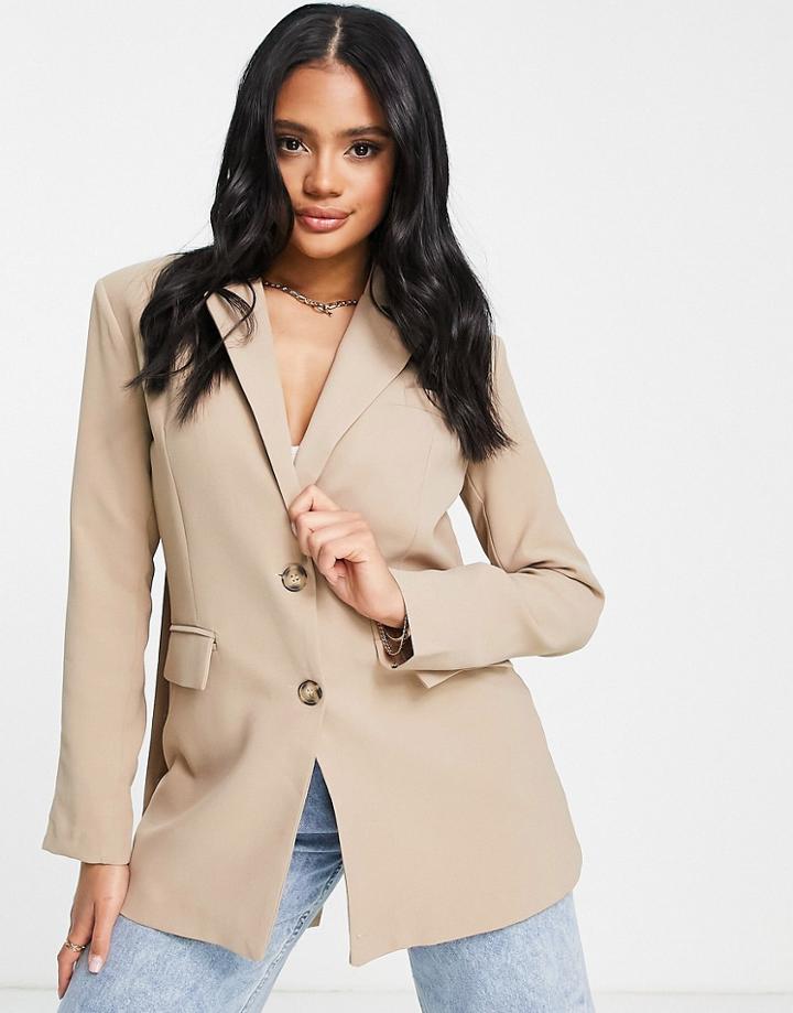 Trendyol Back Detail Blazer In Mink-brown