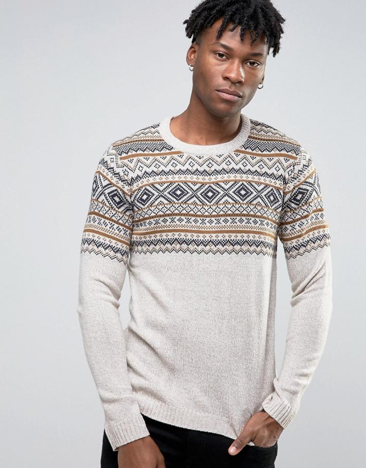 Pull & Bear Fair Isle Sweater In Oatmeal - Beige