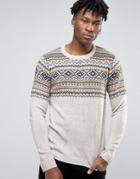 Pull & Bear Fair Isle Sweater In Oatmeal - Beige