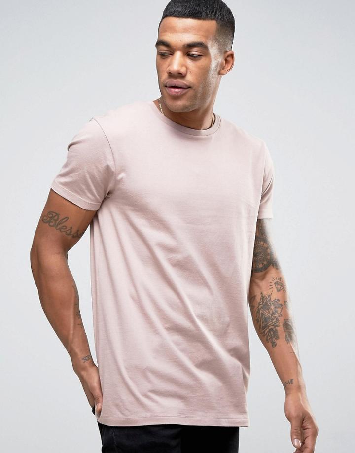 Asos Longline T-shirt With Crew Neck - Pink