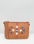 Yoki Embroidered Front Cross Body Bag - Brown