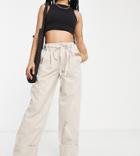 River Island Petite Wide Leg Twill Pants In Cream-white