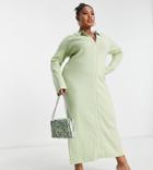 Pretty Lavish Curve Zip Front Knit Shirt Dress In Mint-green