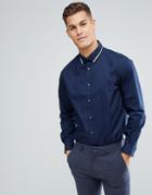 Process Black Contrast Tipped Collar Slim Fit Shirt - Navy