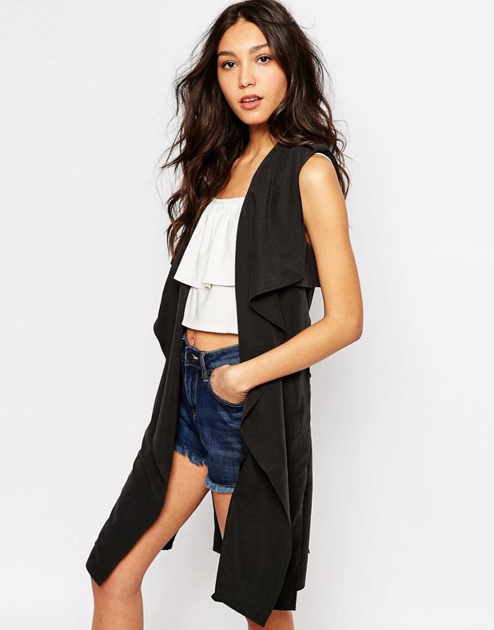 First & I Sleeveless Trench Coat - Black