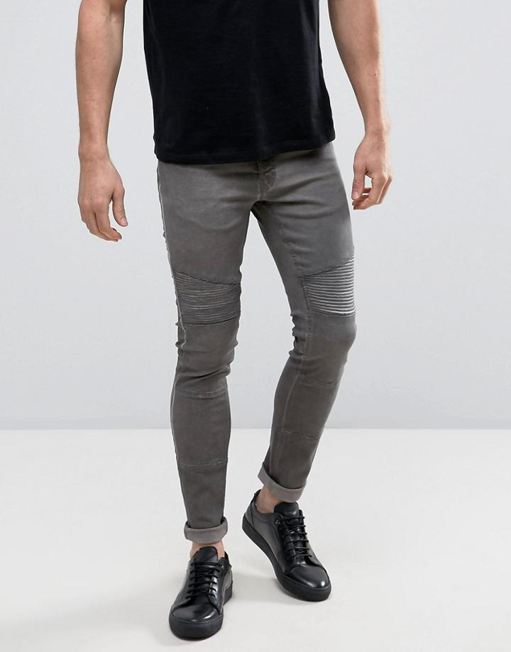 Redefined Rebel Skinny Biker Jeans In Oil Wash - Gray