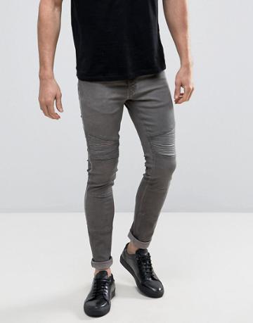 Redefined Rebel Skinny Biker Jeans In Oil Wash - Gray