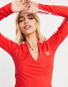 Adidas Originals Adicolor 3 Stripe Cropped Long Sleeve Top In Red