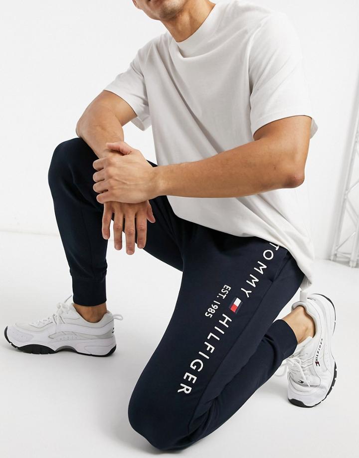 Tommy Hilfiger Embroidered Logo Cuffed Sweatpants In Navy
