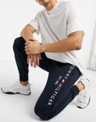 Tommy Hilfiger Embroidered Logo Cuffed Sweatpants In Navy