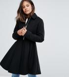 Asos Tall Swing Coat With Full Skirt And Zip Front - Black