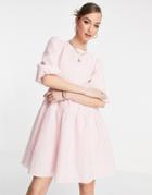 & Other Stories Open Back Volume Mini Dress In Pink