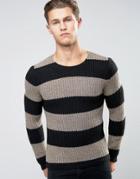 Replay Block Stripe Crew Sweater In Black - Black