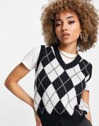 Qed London Knitted Vest In Monochrome Diamond Print-multi