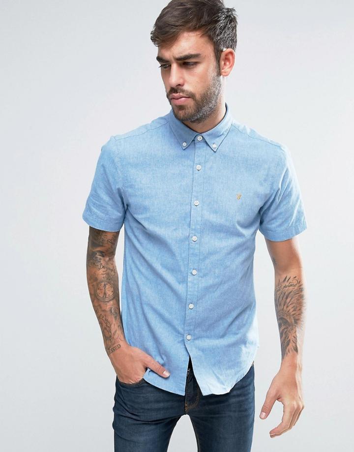 Farah Steen Short Sleeve Shirt Slim Fit 2 Color Oxford Buttondown In Blue - Blue