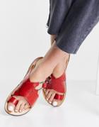 Asos Design Fleet Street Leather Toe Loop Sandals In Red Croc