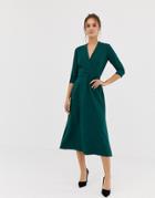 Closet 3/4 Sleeve Wrap Slit Dress In Green