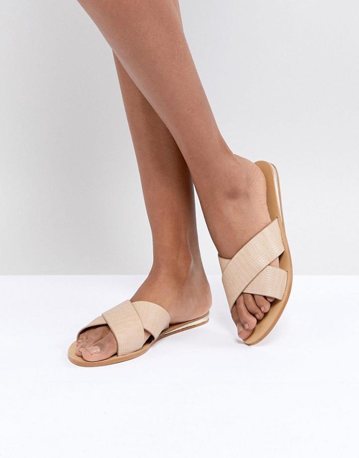 London Rebel Metal Heel Flat Sandal - Beige