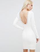 Forever Unique Gwyneth Long Sleeve Scoop Back Mini Dress With Embelishment - Cream