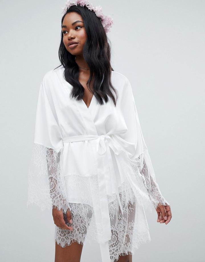 Asos Design Bridal Lace Trim Kimono - White