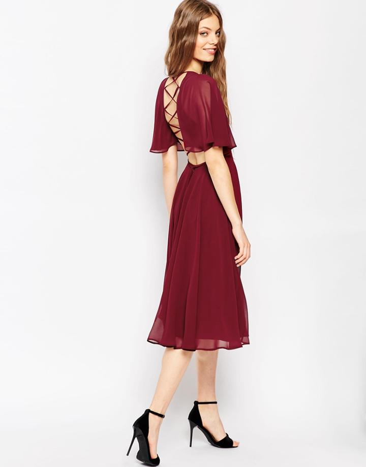 Asos Lace Up Back Caftan Sleeve Midi Dress - Green