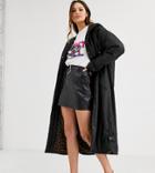 Asos Design Tall Maxi Raincoat With Animal Fleece Lining In Black