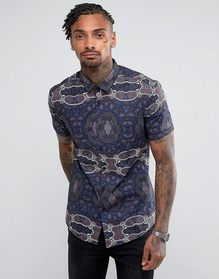 Asos Skinny Shirt In Tapestry Print - Black