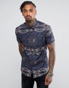 Asos Skinny Shirt In Tapestry Print - Black
