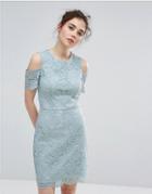 Oasis Floral Lace Cold Shoulder Mini Dress - Green